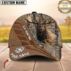 Maxcorners Deer Hunting Woodland Camouflage Leather Accent Buck Art Multi Options Personalized Name 3D Cap (6 Options)