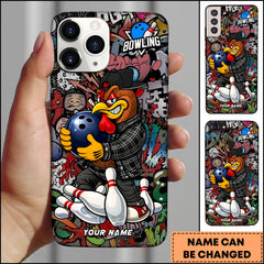 Maxcorners Bowling Rooster Graffiti Comic Art Personalized Name Phone Case