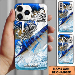 Maxcorners Marlin Fishing Scale Pattern Splash Art Personalized Name 3D Phone Case