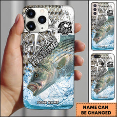 Maxcorners Striped Bass Fishing Scale Pattern Splash Art Personalized Name 3D Phone Case