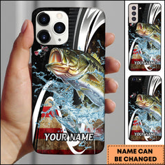 Maxcorners Bass Fishing American Flag Splash Art Personalized Name Phone Case TU1601