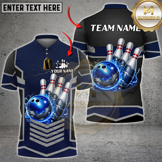 Maxcorners Bowling Shirt Futuristic Bowling Ball Energy Pin Impact Design Multicolor Options Personalized Name, Team Name 3D Shirt (4 Colors)