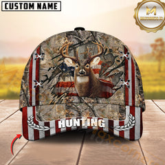 Maxcorners Buck Hunting Patriotic Ripped Flag Camo Multicolor Options Personalized Name 3D Cap