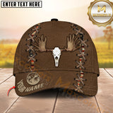 Maxcorners Custom Name Skull Antler Brown Leather Hunting Hat, Western Camo Stitch Personalized Cap