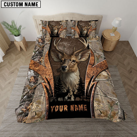 Maxcorners Grass Brown Camo Deer Hunter Nature Personalized Name Bedding Set 3D All Over Printed