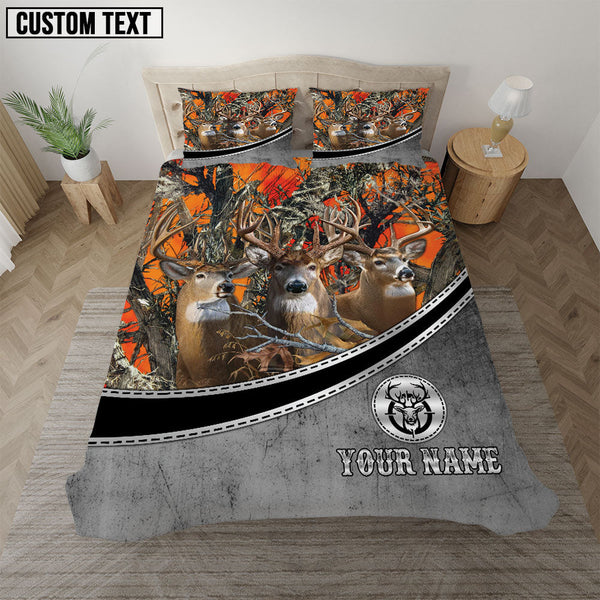 Maxcorners Deer Forest Hunting Scene Orange Personalized Name Bedding Set 3D All Over Printed