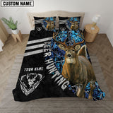 Maxcorners Whitetail Deer Hunting Blue Camo Black Personalized Name Bedding Set 3D All Over Printed