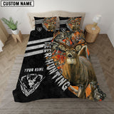Maxcorners Whitetail Deer Hunting Orange Camo Black Personalized Name Bedding Set 3D All Over Printed