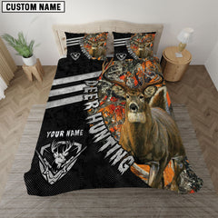 Maxcorners Whitetail Deer Hunting Orange Camo Black Personalized Name Bedding Set 3D All Over Printed