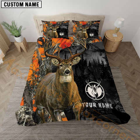 Maxcorners Deer Hunting Forest Orange Personalized Name Bedding Set 3D All Over Printed