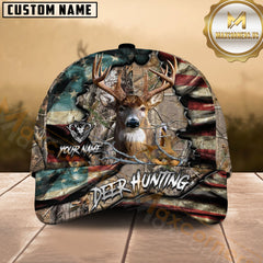 Maxcorners Patriotic Deer Hunting Camo Multicolor Options Personalized Name 3D Cap