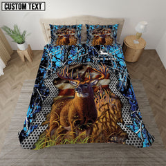 Maxcorners Deer Hunter American Flag Blue Camo Personalized Name Bedding Set 3D All Over Printed