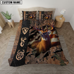 Maxcorners Rustic Deer Hunting Camo Brown American Pride Bedding Set 3D All Over Printed