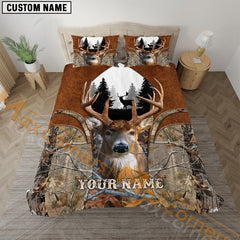 Maxcorners Deer Hunter Grass Brown Leather Camo Personalized Name Bedding Set 3D Printed