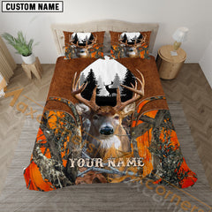 Maxcorners Deer Hunter Orange Leather Camo Personalized Name Bedding Set 3D Printed