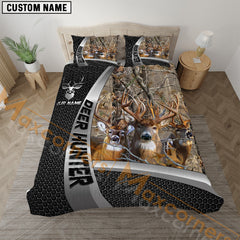 Maxcorners Deer Hunter Grass Brown Forest Camo Personalized Name Bedding Set 3D Printed