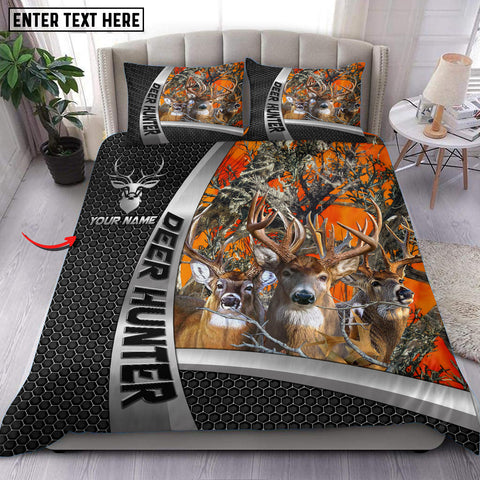 Maxcorners Deer Hunter Orange Forest Camo Personalized Name Bedding Set 3D Printed