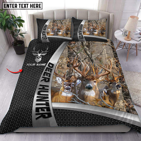 Maxcorners Deer Hunter Grass Brown Forest Camo Personalized Name Bedding Set 3D Printed