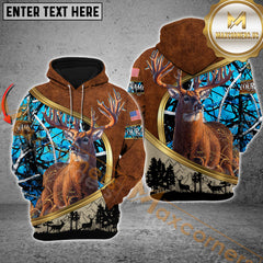 Maxcorners Buck Deer Camo Leather Golden Frame Forest Silhouette Personalized Name 3D Hoodie