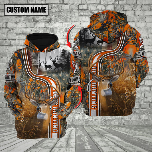 Maxcorners Deer Hunting Forest Camouflage Buck Scene Multicolor Options Personalized Name, Team Name 3D Hoodie