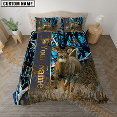 Maxcorners Deer Hunting Bedding Set Realistic Buck Scene Personalized Name Bedding Set 3D All Over Printed