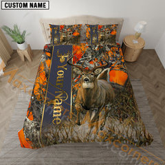 Maxcorners Deer Hunting Bedding Set Realistic Buck Scene Personalized Name Bedding Set 3D All Over Printed