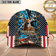 Maxcorners Hunting Deer American Flag Camouflage Barbed Wire 3D Cap Multicolor Options Personalized Name 3D Cap