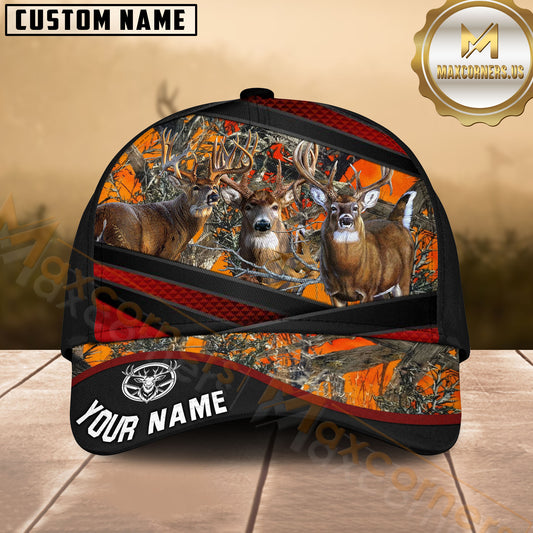 Maxcorners Deer Hunting Camo Forest Red Black Multicolor Options Personalized Name 3D Cap