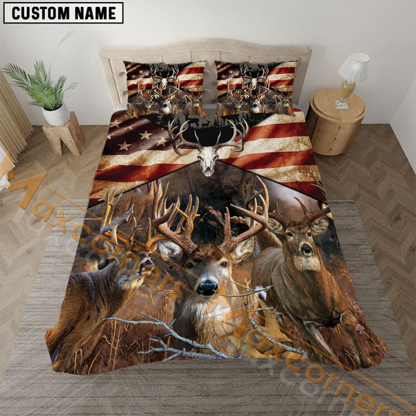 Maxcorners Deer Hunting American Flag Patriotic Bedding Set 3D All Over Printed