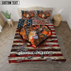 Maxcorners Buck Deer American Flag Rustic Burning Heart Cut-Out Personalized Name Bedding Set 3D All Over Printed