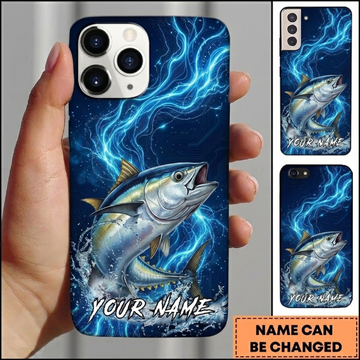 Maxcorners Electric Blue Lightning Splash Custom Name Fishing Phone Case