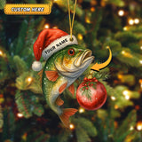 Maxcorners Custom Name Largemouth Bass Christmas Ornament, Funny Santa Fishing Tree Decoration