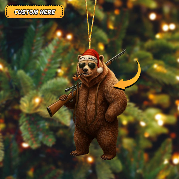 Maxcorners Custom Name Santa Hunting Ornament, Funny Hunter Christmas Tree Decoration
