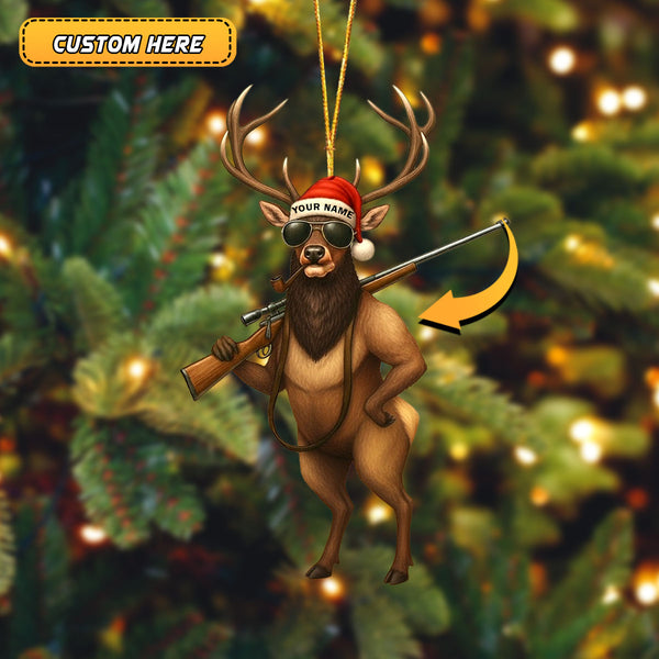 Maxcorners Custom Name Santa Hunting Ornament, Funny Hunter Christmas Tree Decoration
