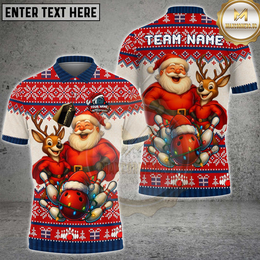 Maxcorners Santa Claus Bowling Christmas Shirt Multicolor Options Personalized Name, Team Name 3D Shirt (4 Colors)
