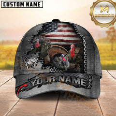 Maxcorners Deer Hunting Trio Buck American Flag Metal Tear Personalized Name 3D Cap (6 Options)