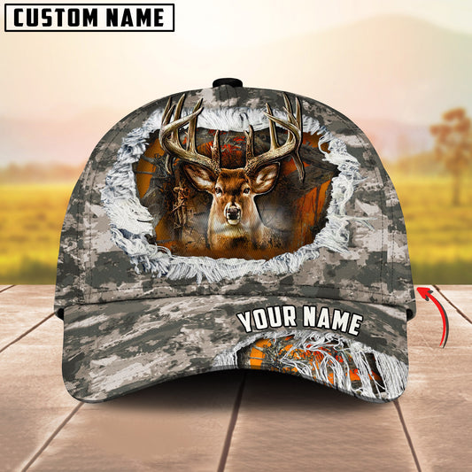 Maxcorners Deer Hunter Torn Camo Big Antlers Multicolor Options Personalized Name 3D Cap