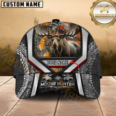Maxcorners Moose Hunter Camo Tire-Texture Modern Stripe Multicolor Options Personalized Name 3D Cap