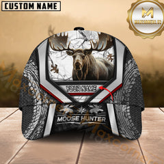 Maxcorners Moose Hunter Camo Tire-Texture Modern Stripe Multicolor Options Personalized Name 3D Cap