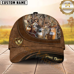 Maxcorners Deer Hunting Cap Triple Buck Scene Rustic Brown Design Multicolor Options Personalized Name 3D Cap