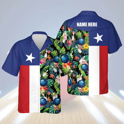 Maxcorners Bowling Texas Flag Personalized Name Hawaiian Shirts
