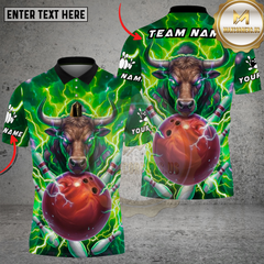 Maxcorners Bowling Lightning Bull Thunder Power Multi Options Personalized Name, Team Name Unisex 3D Shirt (4 Colors)