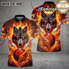 Maxcorners Bowling Inferno Wolf Strike Flame Multi Options Personalized Name, Team Name Unisex 3D Shirt (4 Colors)