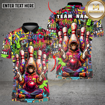 Maxcorners Bowling Funny Graffiti Monkey Splash Art Multi Options Personalized Name, Team Name Unisex 3D Shirt (4 Colors)