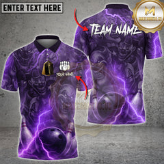 Maxcorners Bowling Red Lightning Evil Face Multi Options Personalized Name, Team Name Unisex 3D Shirt (4 Colors)