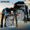 Maxcorners Fishing Black Blue Wave Scale Pattern Custom Name & Team Name 3D Shirts