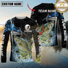 Maxcorners Fishing Black Blue Wave Scale Pattern Custom Name & Team Name 3D Shirts