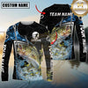 Maxcorners Fishing Black Blue Wave Scale Pattern Custom Name & Team Name 3D Shirts