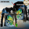 Maxcorners Fishing Black Blue Wave Scale Pattern Custom Name & Team Name 3D Shirts
