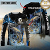 Maxcorners Fishing Black Blue Wave Scale Pattern Custom Name & Team Name 3D Shirts
